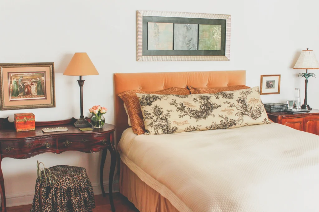 Padded velvet headboard with matching bed skirt